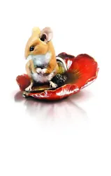 Buy Cold Cast Bronze Mouse Sitting In Red Poppy - Hand Painted By Michael Simpson • 40£