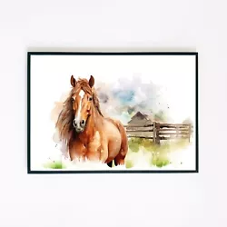 Buy Watercolour Horse Painting Farm Illustration 7x5 Retro Wall Decor Art Print  • 3.95£