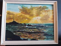 Buy Oil Painting Sunset Over The Coast Vintage Framed Original • 16£