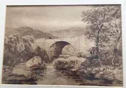 Buy Delightful 19th Century Landscape With Bridge ,sepia Watercolour —framed- Signed • 135£