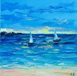 Buy Original Oil Painting Sailboats Art Carmel Beach Painting Seascape Artwork • 59.53£