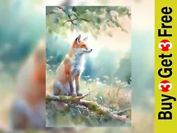 Buy Fox On Tree Branch Watercolor Painting Print - Woodland Serenity 5  X 7  • 4.49£