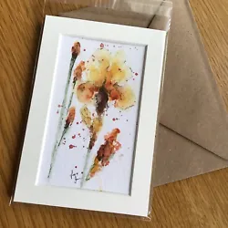 Buy ORIGINAL Watercolour Card. Painting Gift. Mounted Birthday Card Flag Iris FLOWER • 7£