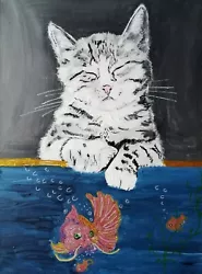 Buy Original/Unique Painting Acrylic On Canvas Signed 40x30cm Cat Baby Cat Gato • 67.81£