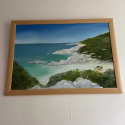 Buy Wooden Framed Coastal Scene With People On A Sandy Beach 24” High X 33” Wide • 75£