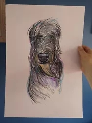 Buy Scottish Deerhound Original Oil Pastel Drawing Painting A3 Size.  • 40£