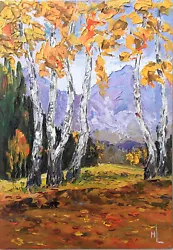 Buy Original Oil Painting Birch Trees Artwork Mountains Landscape 7 X 10in • 37.56£