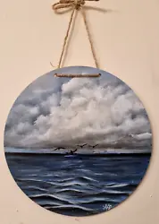 Buy Original Seascape Waves Painting, Hand Painted On Round Wooden Board 20 Cm Appro • 19.77£