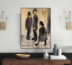 Buy L.S. Lowry Abstract Oil Painting On Canvas 30X40cm Three Figures Ready To Hang • 100£