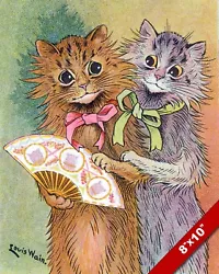 Buy Cats With Hand Fan Louis Wain Cat Kitten Pet Art Painting Real Canvas Print • 14.17£