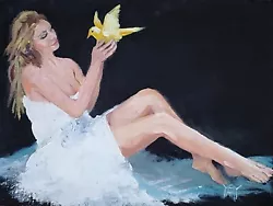 Buy YARY DLUHOS Beach Woman Female Figure Yellow Bird Original Art Oil Painting • 138.02£