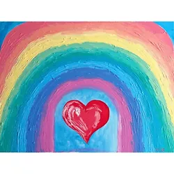 Buy Rainbow Heart Painting Abstraction Acrylic Paintings On Canvas Original Artwork • 159.29£