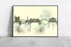 Buy Painterly City Of Newcastle Landmarks England Spray Paint Wall Art Print Framed • 6.43£
