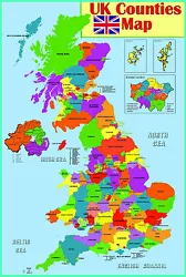 Buy UK COUNTIES MAP EDUCATIONAL POSTER WALL CHART - A2 Size • 4.99£
