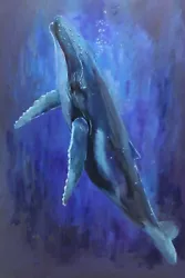 Buy Hand Painted Acrylic Painting On Stretched Canvas  Mystery Friend , Blue Whale • 200.10£