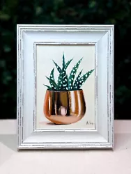 Buy Aloe Vera Plant Oil Painting Original Copper Vase Pot FRAMED Realistic Art Deco • 135£