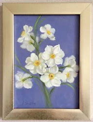 Buy White Daffodils Original Oil Painting Flowers Framed Minimalism 8x6 Inches • 63.67£