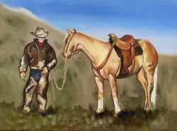 Buy COA Original Art Painting Oil On Canvas Cowboy On Horse Wild Western 12 X16  • 133.87£