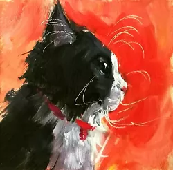 Buy Original Oil Painting Black White Cat Animal Portrait Signed MADE TO ORDER • 31.42£