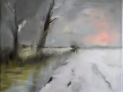 Buy Original Small Oil Painting Of A Winter Landscape Snow Field On Linen • 99.99£