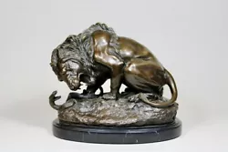 Buy Antique Large Sculpture - Beautiful Bronze Lion With Snake, Signed A. Barye • 1,200£