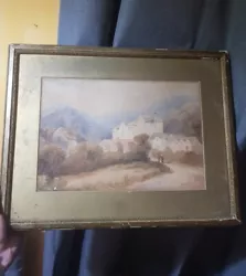 Buy Antique Watercolour Painting Landscape With Mountains And Trees Old Wood Frame  • 28£