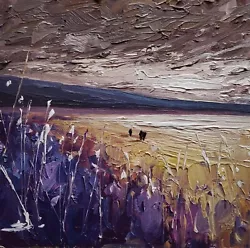 Buy Beach Walk Oil Painting Vivek Mandalia Impressionism 8x8 Original Collectible • 6.50£