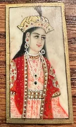 Buy Rare Antique Micro Miniature Painting Rabia Daurani India 30mm X 55mm On Bone • 40.52£