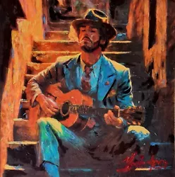 Buy Original Mario Mendoza  Spanish Guitar Oil Painting Art Suit Tie Handsome Beard  • 1,250£