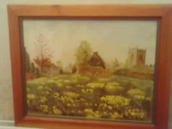 Buy Vintage 1990s Impressionist Style Oil Painting -Village Church, Daffodil Flowers • 15£