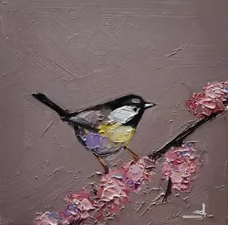 Buy Chickadee Oil Painting Vivek Mandalia Impressionism Collectible 12x12 Original  • 0.99£