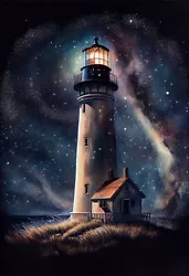 Buy Buy 2 Get 2 FREE Lighthouse  At Sunset, Watercolour Painting,  Artwork Print • 1.99£