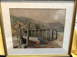 Buy Original Framed Pencil & Watercolour Painting Of Beach, Jetty And Fishing Boat • 121.20£