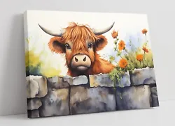 Buy Cute Highland Cow Behind Wall Home Decor Canvas Wall Artwork Picture Print • 64.99£