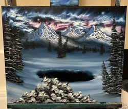 Buy Original Mountain Landscape Oil Painting (22x18 Inch Canvas) Bob Ross Technique • 32.99£
