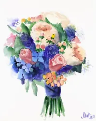 Buy Custom Bridal Bouquet Painting Original Flowers Portrait From Photo Personalized • 45.62£