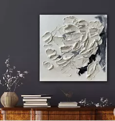 Buy Textured Rose Black &White Modern Abstract Oil Painting On Canvas 30x30cm In Oka • 140£