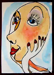 Buy ACEO Face Portrait Watercolor Original Small Art NO MORE MIGRAINES  Tarrantts • 7.89£