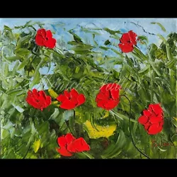 Buy Red Poppies Painting On Canvas 8 X 10 Inches By Monica Fallini • 33.07£