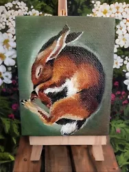 Buy Sleeping Hare Painting On Mini Canvas: Hand Painted Wildlife In Acrylic, Easel • 26£