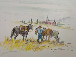 Buy MARJORIE REED DRAWING LISTED FAMOUS Cowboy Church Landscape  Horses Rare • 935.54£