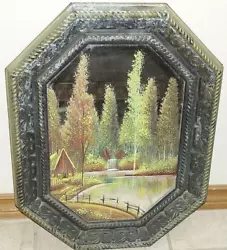 Buy Vintage Hand Painted Mirror Trees Cabin Stream Waterfall 24 X18   Bob Ross Style • 57.87£