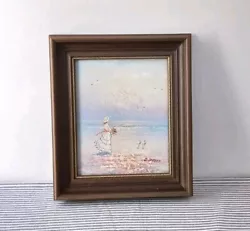 Buy Stunning Original Oil Painting Pretty Girl On Beach + Birds Vintage Framed Art • 69.99£