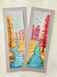 Buy Autumn Original Painting Art Bookmark Mixed Media River Painting Gift For Her • 19.02£
