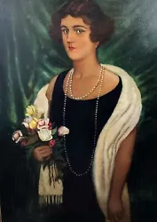 Buy Unknown Artist Painting Oil On Canvas Woman With Flowers Pre-war Unframed • 291.78£