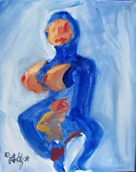Buy ABSTRACT Painting FIGURE Expressionist ART Modernist BLUE LADY IN LABOR FOLTZ  • 54.63£