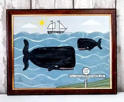 Buy Naive Whale Painting Folk Art Cornwall Lands End Seaside In Vintage Wood Frame • 125£