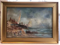 Buy Vintage Original Watercolour Of Fishermen Hauling Boat Ashore  By M.J. Walker • 221.76£