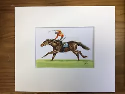 Buy Original Watercolour Mounted Miniature Of A Jockey And Racehorse • 10£