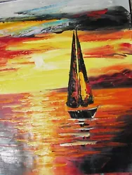 Buy Sun Set Boats Large Oil Painting Canvas Boat Sailing Fishing Sea Scape Ocean Art • 19.95£